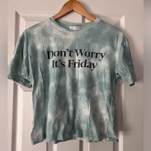 Zara Kids T-Shirt 11-12 Tie Dye Don’t Worry It’s Friday Graphic Tee Green Blue